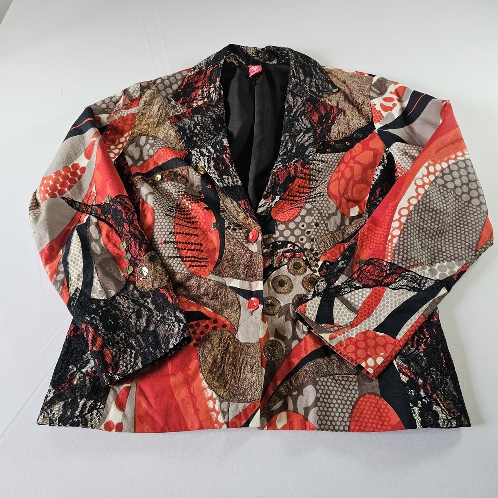 Vtg Sandy Starkman XL Jacket Blazer Patchwork Lace Whimsical Artsy Statement